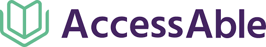 text logo with the words AccessAble, and a graphic of an open book